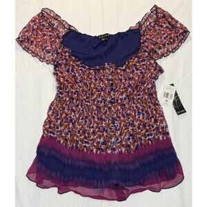 Chime Top XL Sleeveless Built In Cami‎ Purple Pink Flowy Buttons Pullover